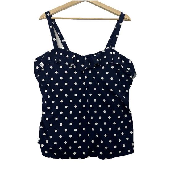 Lands End Tankini Swimsuit Top Womens 18 DD Blue Polka Dot Lined Padded Beach - Picture 1 of 13